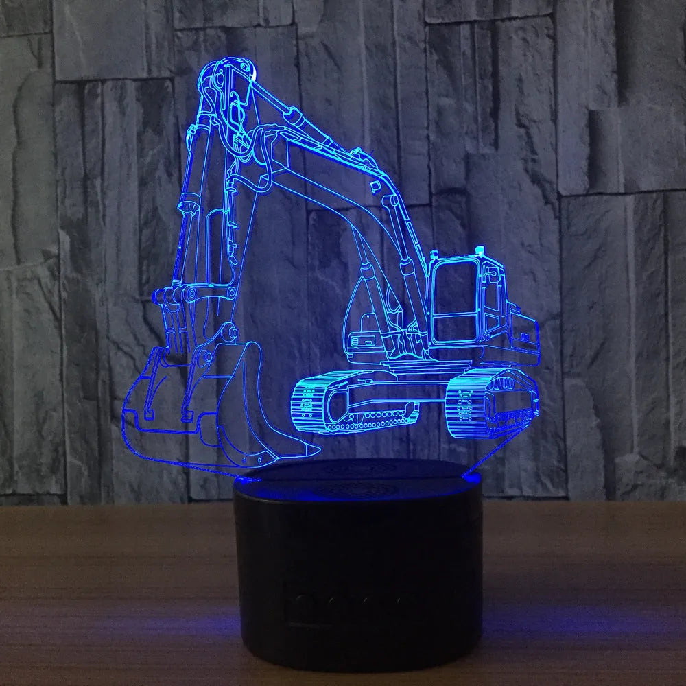 3D night light with acrylic panel showing seven colour gradient modes on a tabletop