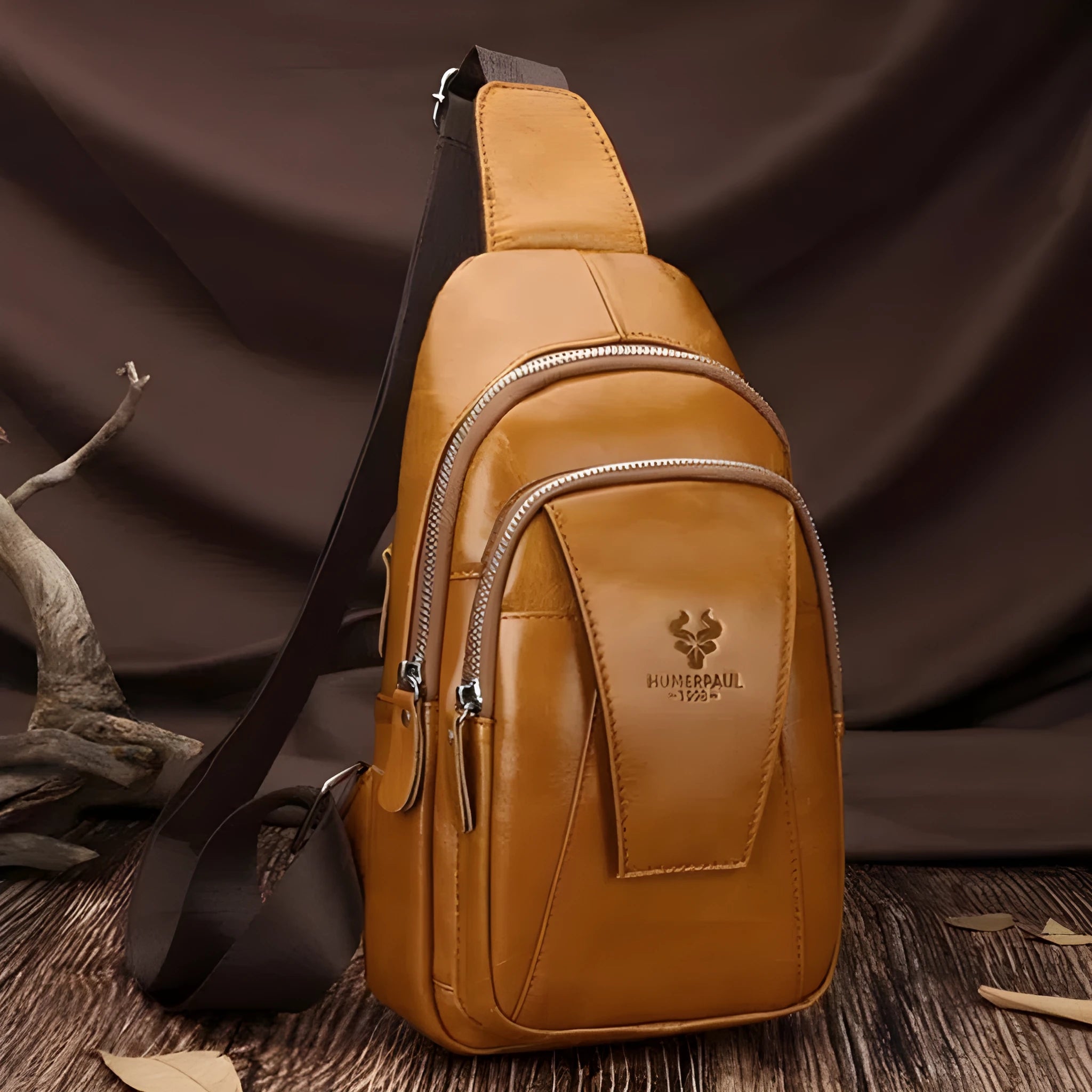 Single-shoulder bag full-grain cowhide men commuting load reduction stitched detailing retro solid colour
