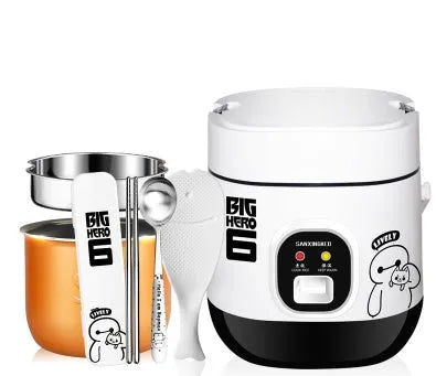 Compact round mini rice cooker with steaming pan and non-stick inner pot for 1-2 people
