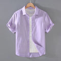 Men's youth casual short-sleeved linen shirt in seven colours, regular fit cardigan style, sizes M-XXXL