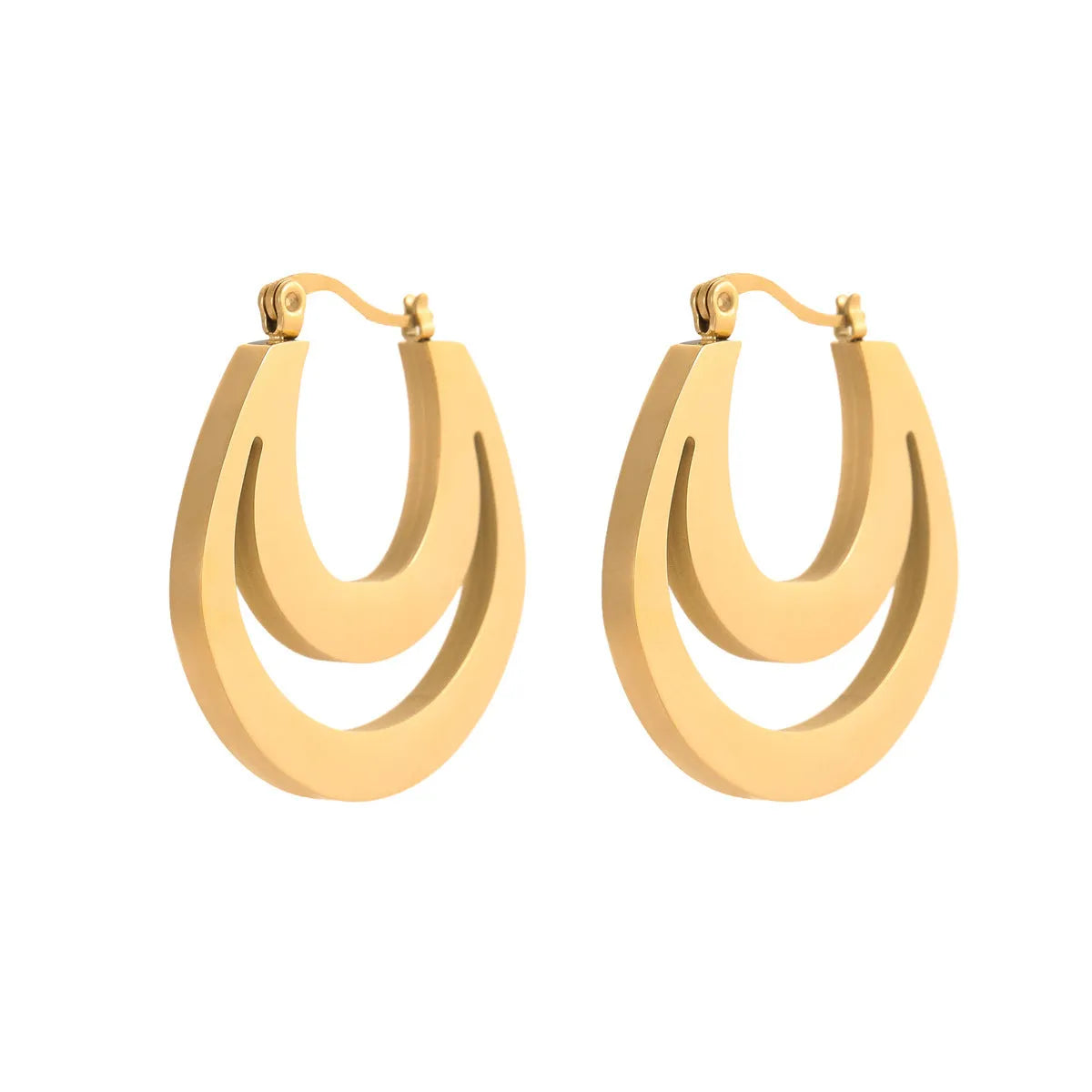 Geometric French earrings with circular ring design in gold and steel tone options
