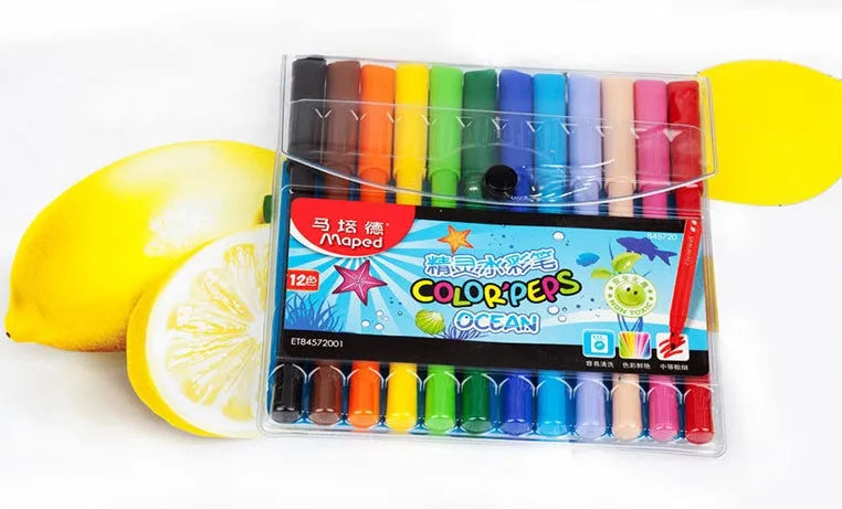 Elf watercolour pen bag with 12 colours, plastic pens, 16cm length, bagged packaging