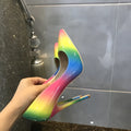 Rainbow patent leather super high heels with pointed toe and thin 10cm or 12cm heel options