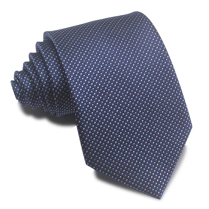 8cm wide red black and blue striped polyester jacquard business tie for men