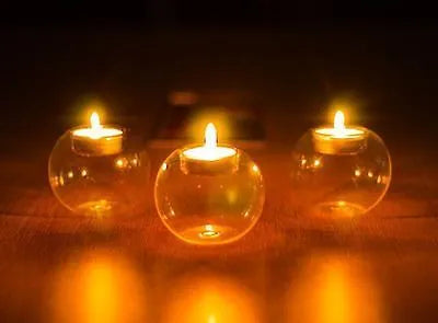 Handmade hot glass Europe style round hollow candle holder in three sizes
