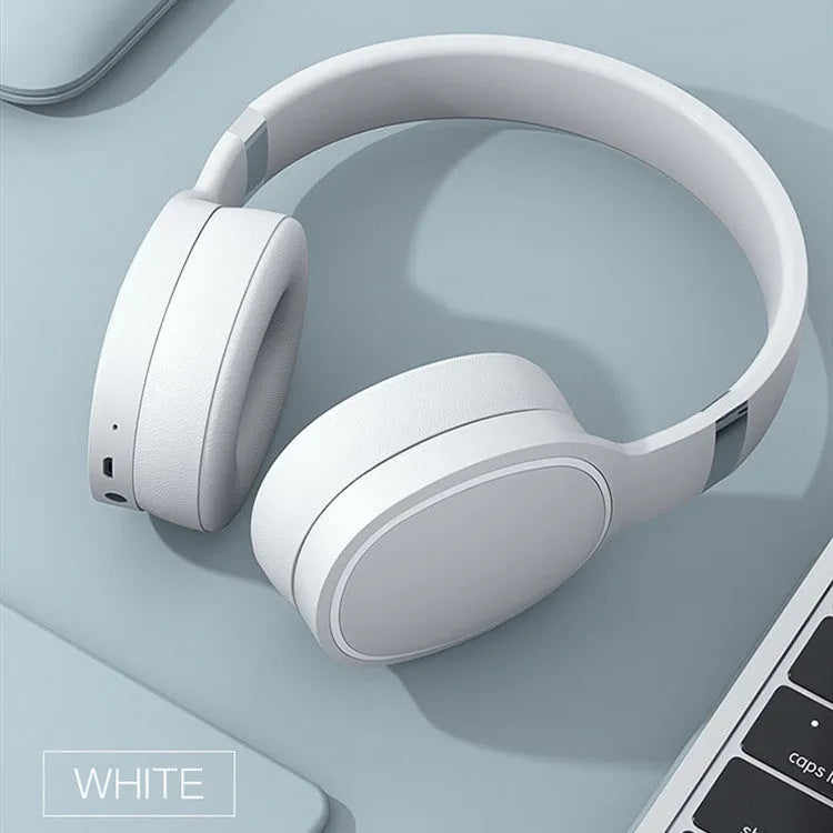 Wireless Bluetooth headset in black, blue, grey, or white with 40mm speakers.