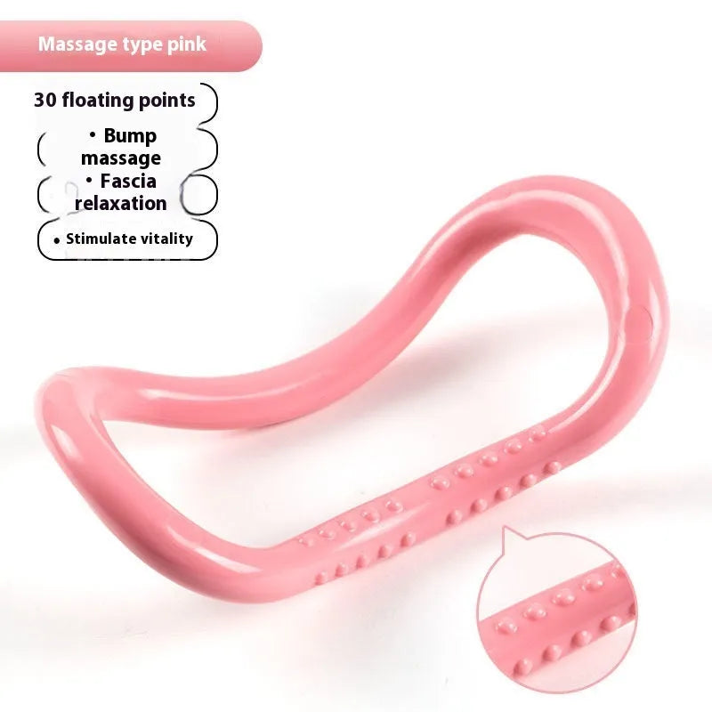 Four-piece yoga fitness set with leg stretcher, pedal device, ring, and tension rope for home exercise.