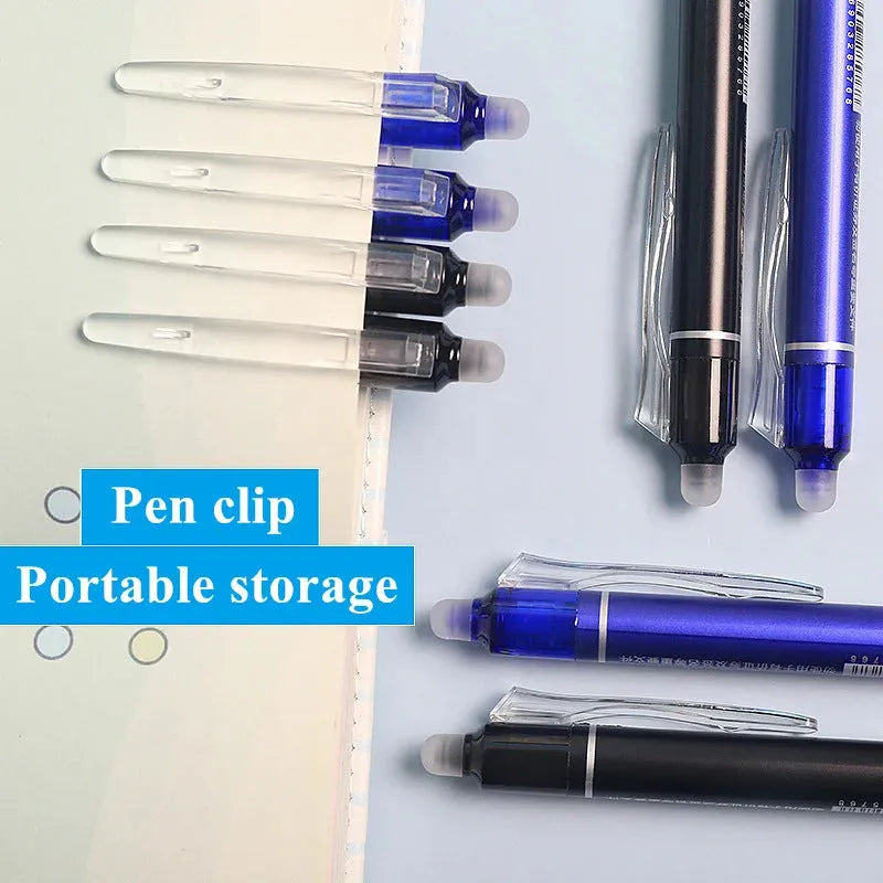 Hot Erasable 0.5mm gel pen with plastic shell and push mechanism in blue or black ink options