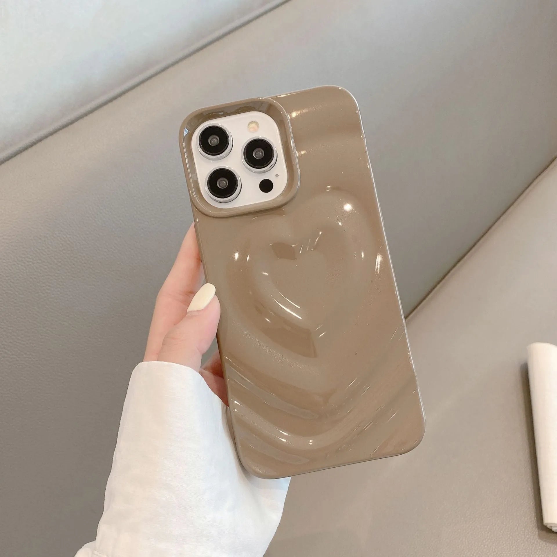 Three-dimensional love wave pattern pleated TPU phone case in milky white, compatible with iPhone 11 to 15