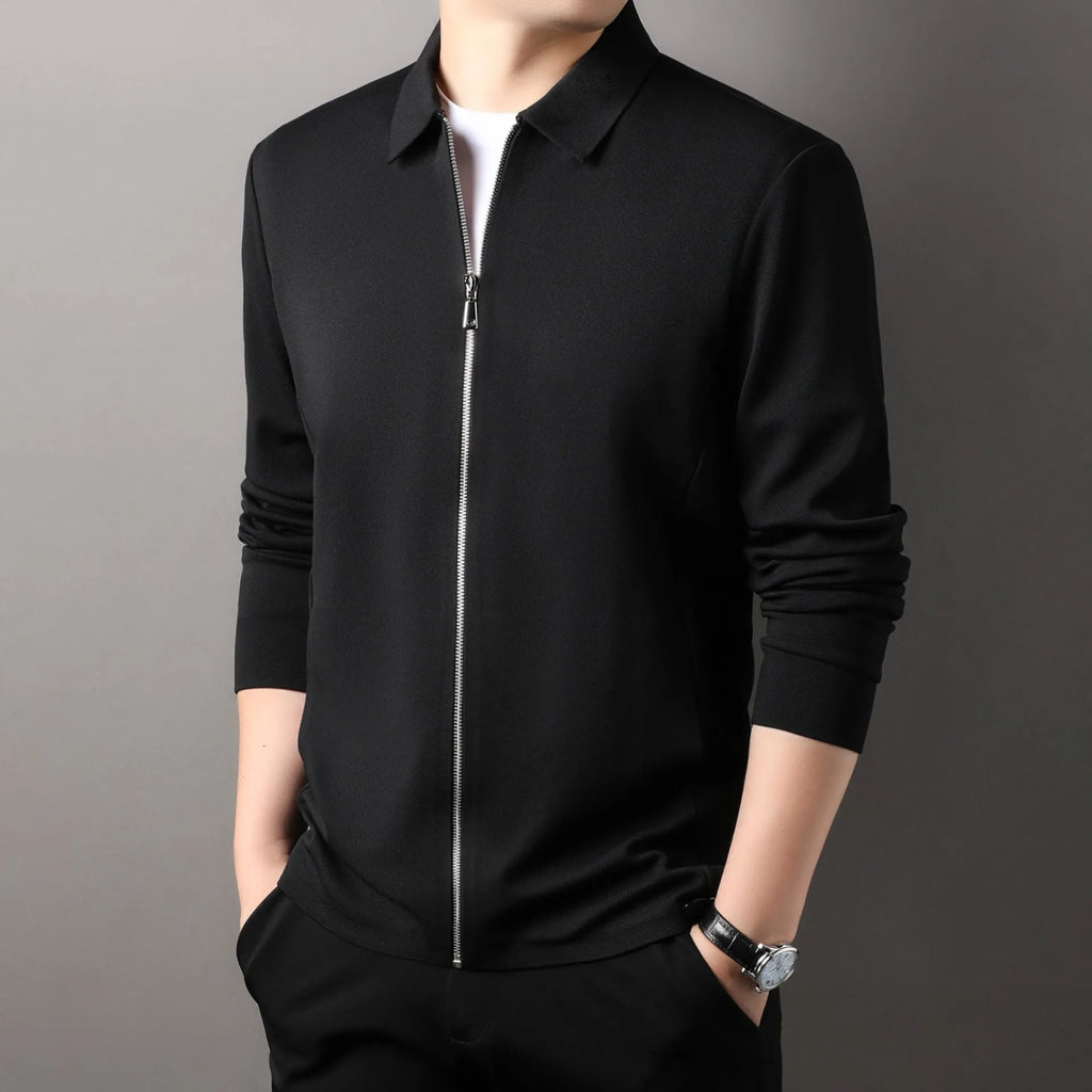 Men's polyester business jacket with straight hem in black, dark grey or apricot colour