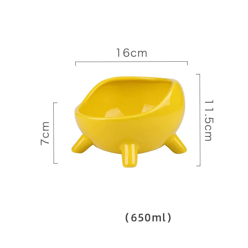 Green ceramic pet bowl with four legs and wide-mouth design for cats and small dogs