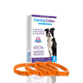 Four TPR dog anxiety collars in different colours showing Chinese style monochrome pattern.