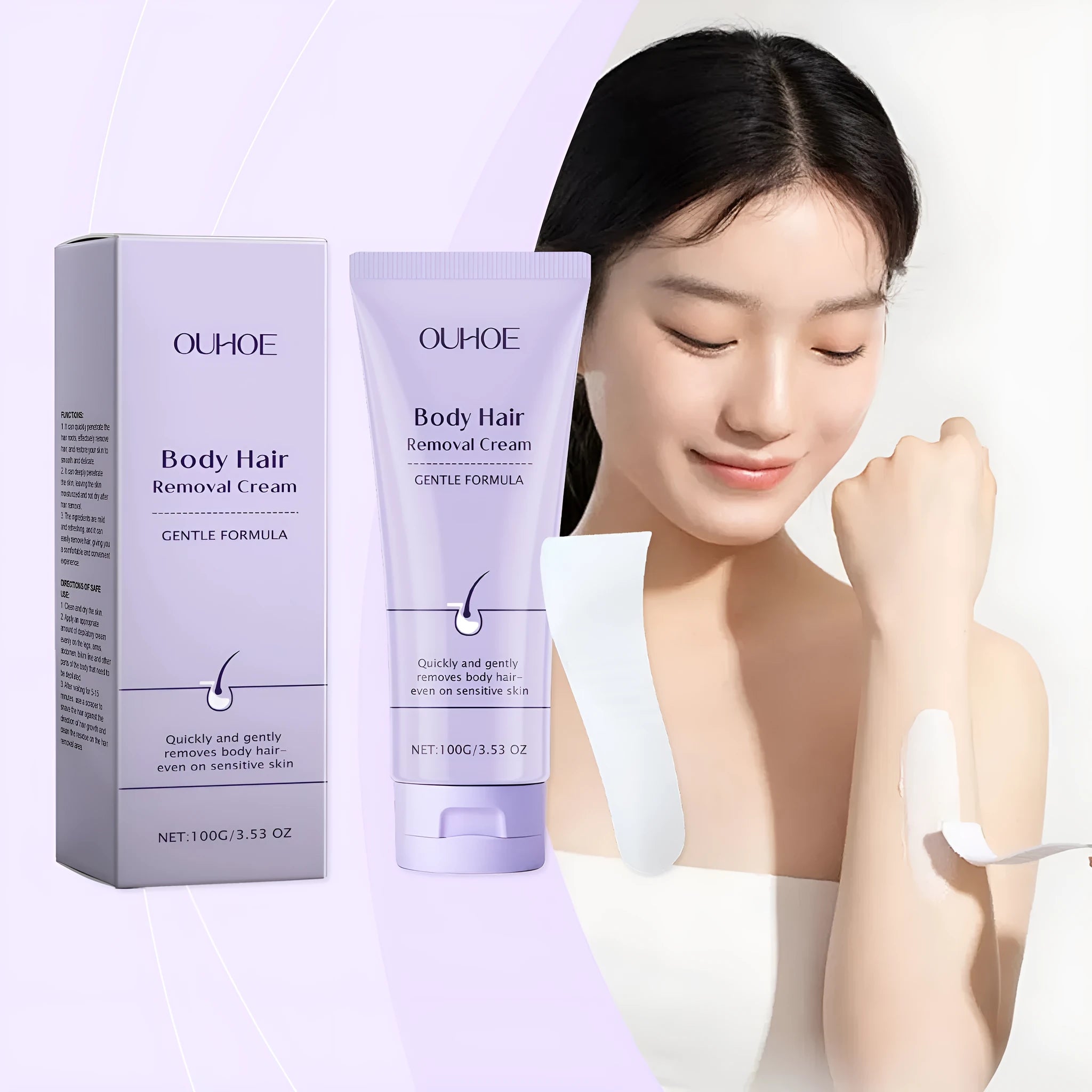 Ouhoe gentle body depilatory cream 100g tub with scraper for sensitive skin hair removal