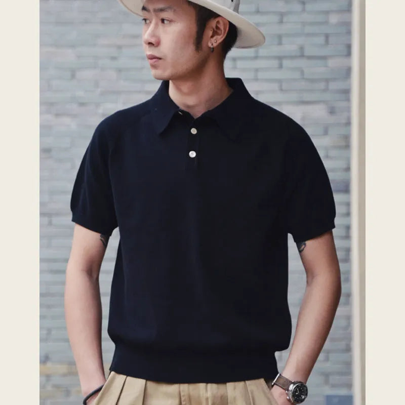 Retro slim fit cotton short-sleeved t-shirt in dark brown colour with knitted fabric construction