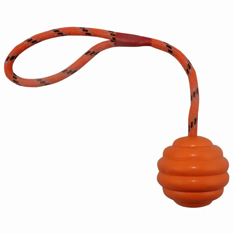 Rubber dog ball with rope knots, 6cm diameter chew toy in multiple colour options
