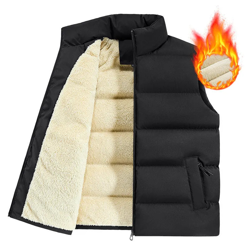 Man wearing a black and white striped lambswool vest