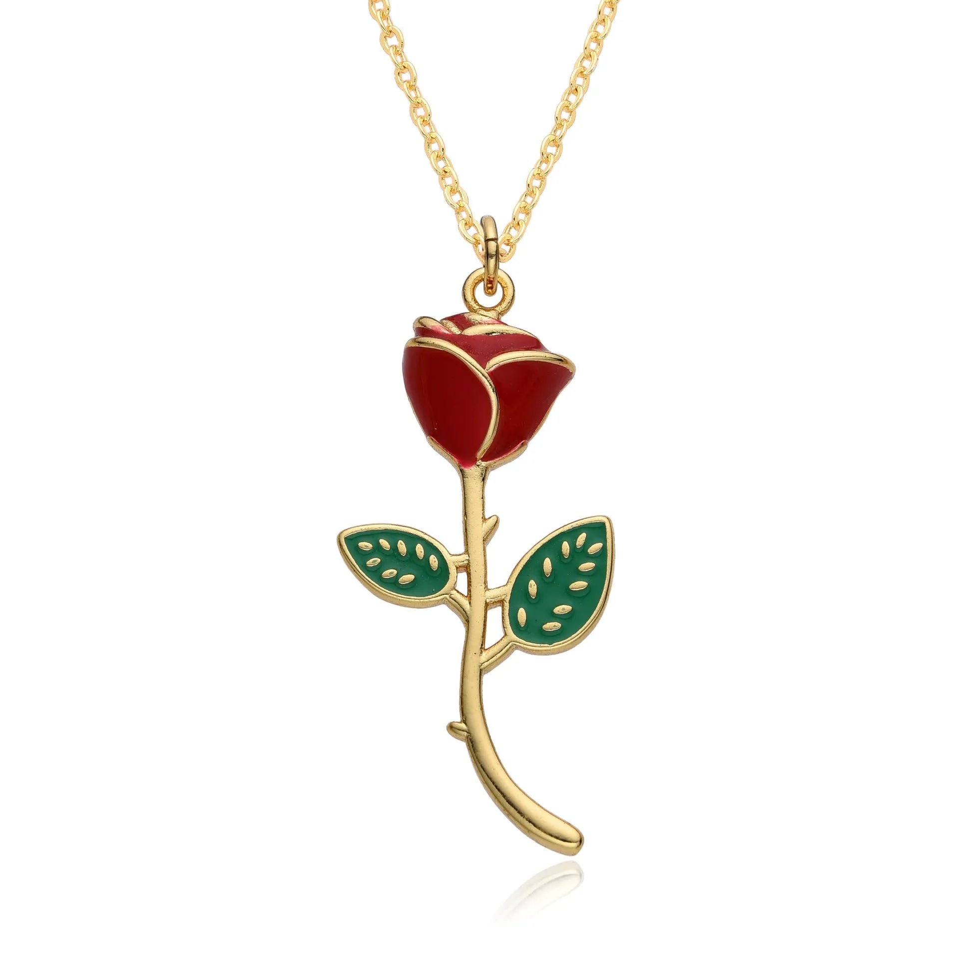 Geometric rose pendant necklace with micro inlay finish, O-ring chain, adjustable 41-50cm, women's fashion accessory