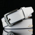Men's threading casual student pin buckle belt in imitation leather with alloy buckle