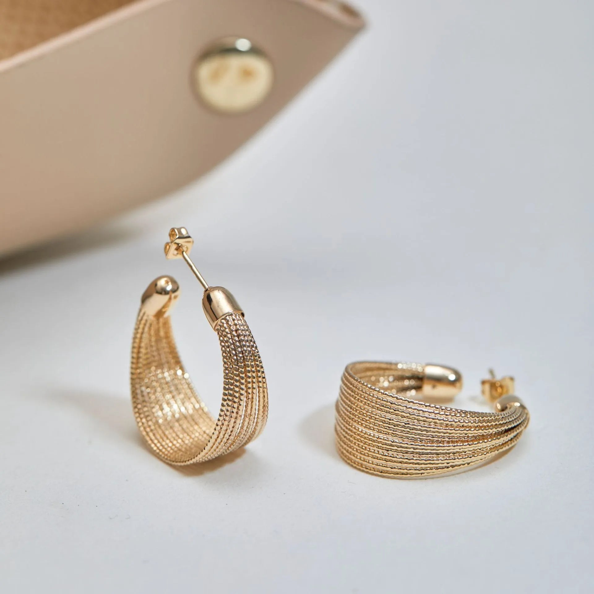 Geometric copper electroplated earrings for women in gold or silver finish with stud and clip options