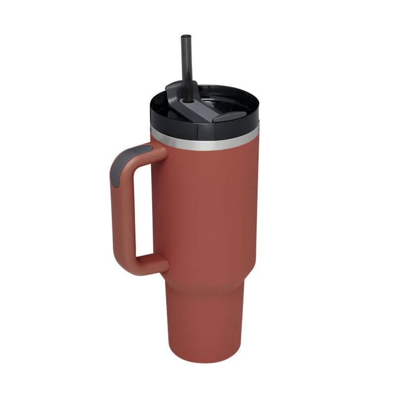 40 oz stainless steel insulated tumbler with handle and straw in multiple colours