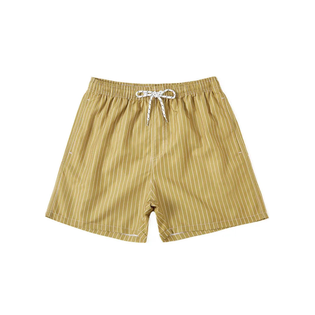 Men's striped polyester shorts with straight leg opening and triangle lining in four colour options