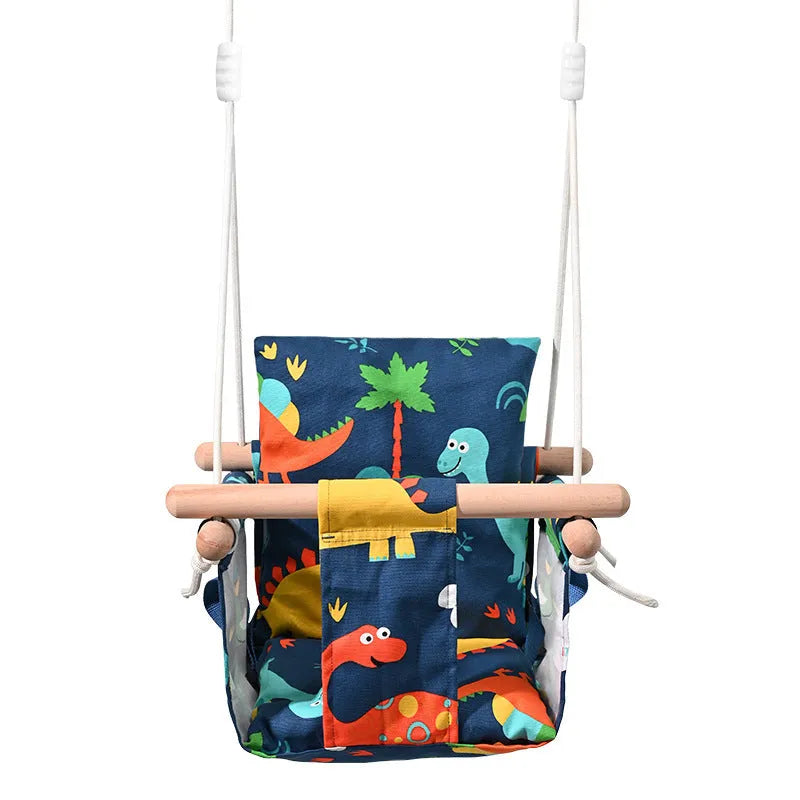 Blue cotton linen children's hanging chair swing for indoor outdoor use 25kg load capacity
