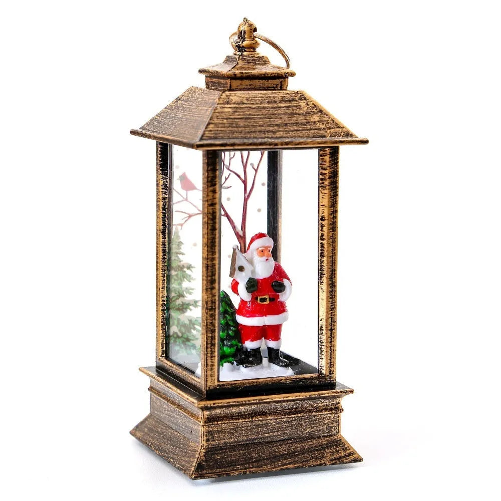 Christmas portable oil lamp with Santa Claus design, plastic construction, battery powered LED light for indoor outdoor hanging decoration