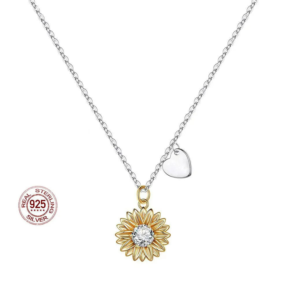 925 silver sunflower necklace with geometric daisy pendant on adjustable chain