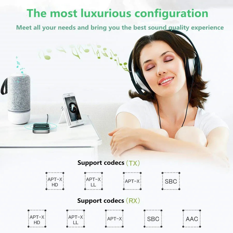 B20mini Bluetooth 5.0 lossless audio adapter transceiver with power display and stereo earphone for wireless use