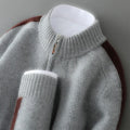Sheep wool half-height zip knitted sweater in slim fit with round neck