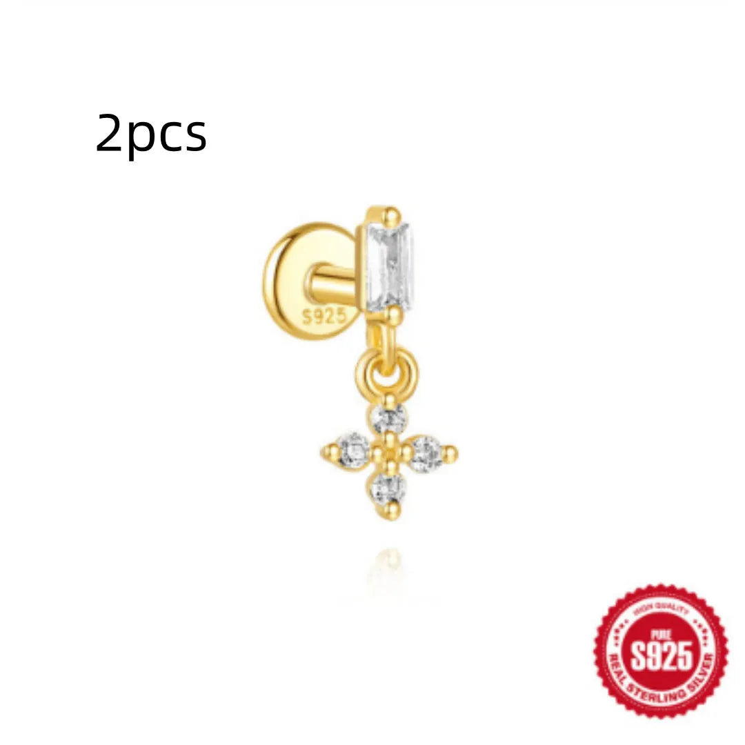 S925 sterling silver water drop earrings with flat spiral geometric design and gold plating.