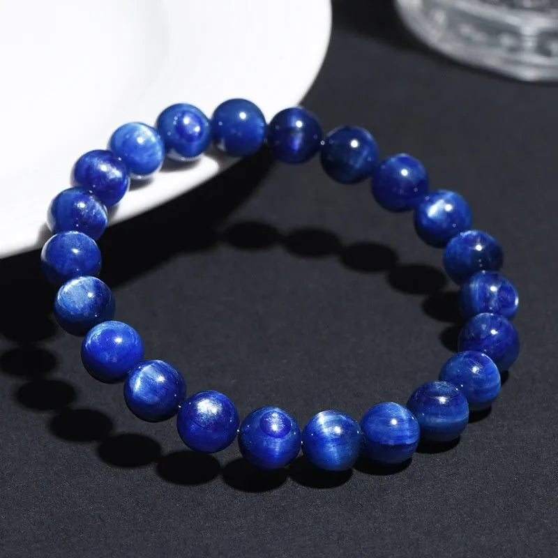 Natural grade 7A blue crystal bracelet with geometric shape and Ruyi pattern detail.