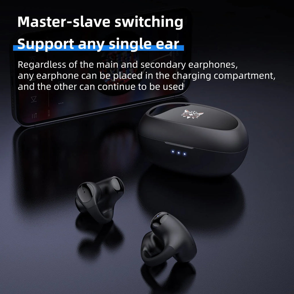 Black Bluetooth sports headset with clip-on ear hook design for gaming and active use