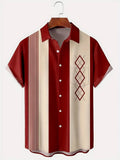 Men's plaid short-sleeve shirt cardigan with contrast lapel in elastic polyester fabric