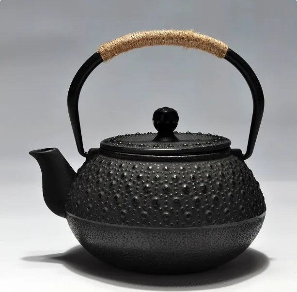 Japanese style cast iron teapot with traditional design and 0.9L capacity for tea brewing