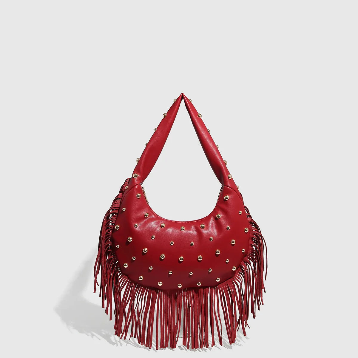 Retro black shoulder handbag with tassel detailing and mobile phone compartment