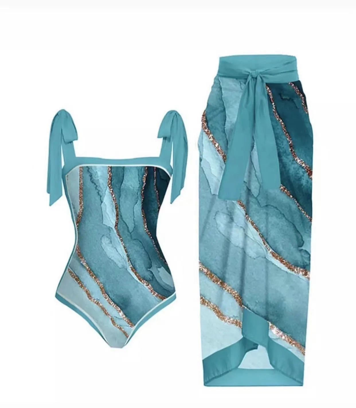Women's retro floral one-piece swimsuit with chiffon skirt in multiple colour patterns