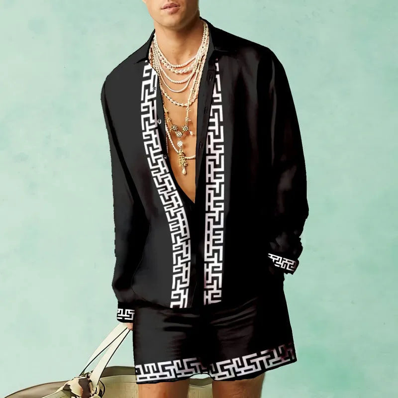 Men's slim fit summer shirt and shorts set in matching colours