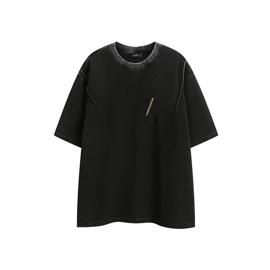 Retro loose fit embroidered t-shirt in washed cotton fabric available in purple or black colours