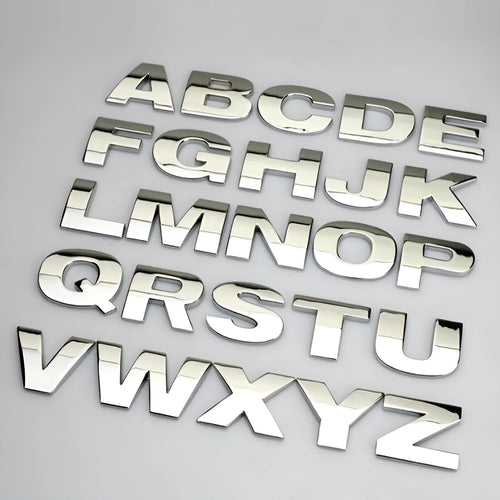 3D metal zinc alloy car bumper sticker showing raised letter A in black finish, 2.5cm size