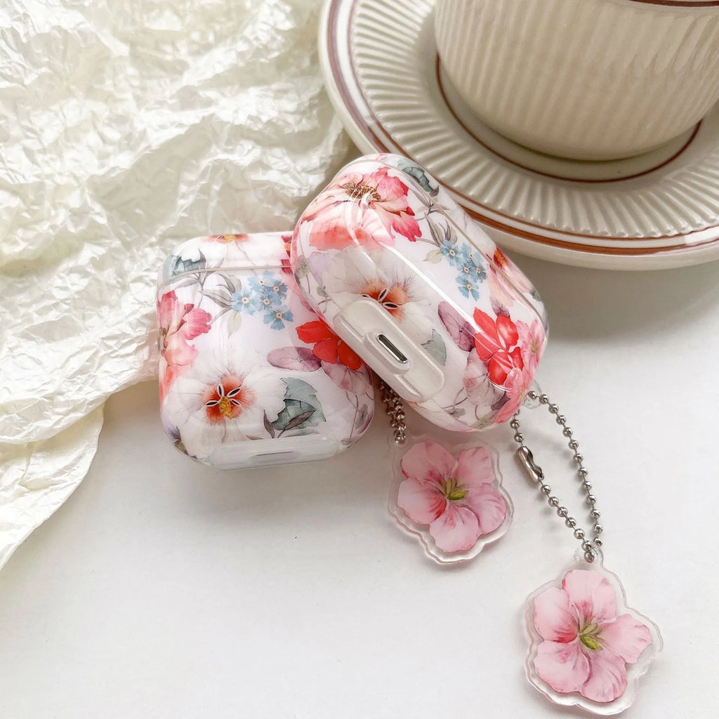 Simple watercolour flower TPU protective cover for Apple AirPods charging case, soft shell design