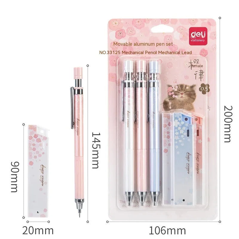 Three cartoon automatic pencils with 0.5mm lead and three boxes of refills