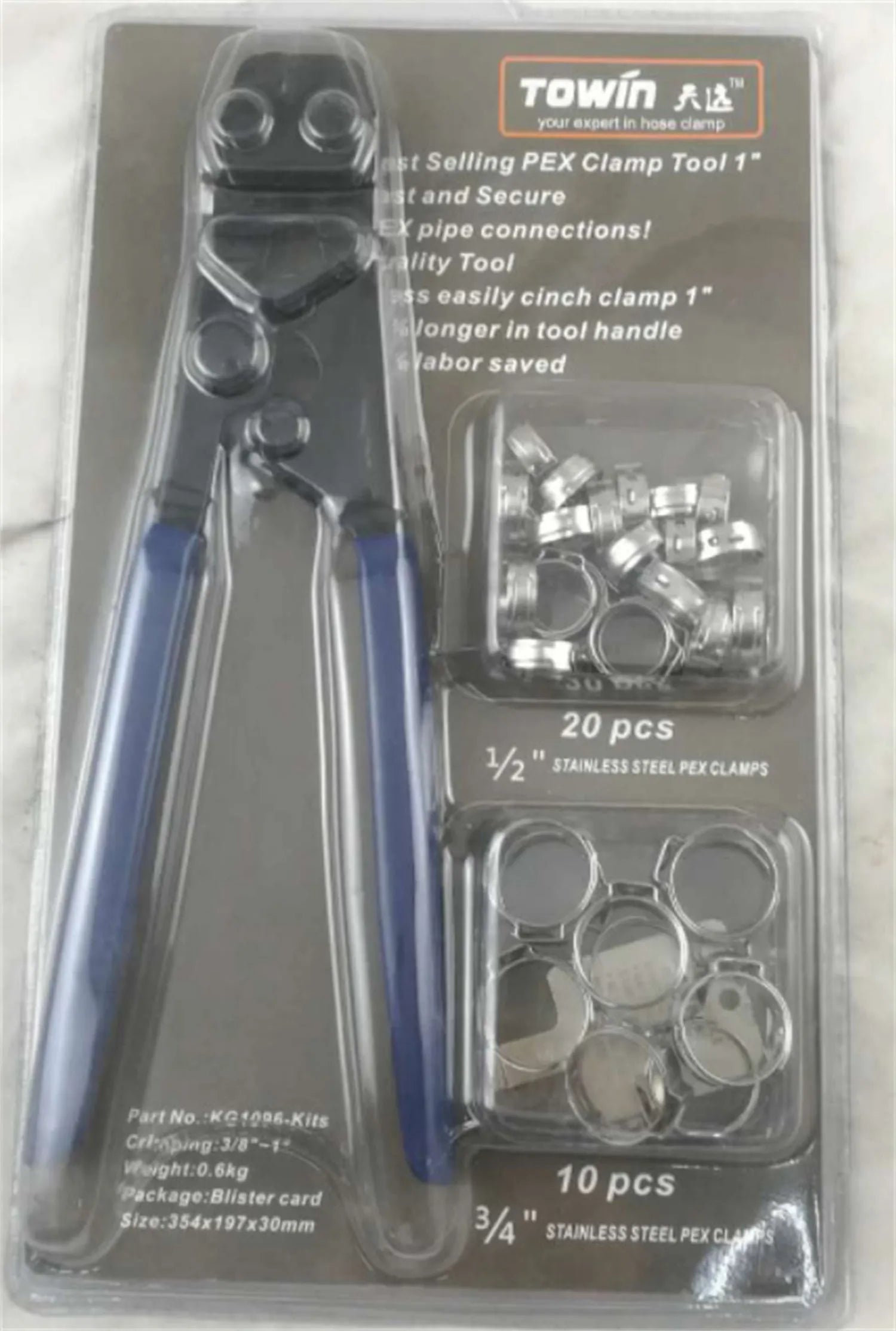 Red cloth PEX single ear clamp set with carbon steel cutting edge for plumbing connections