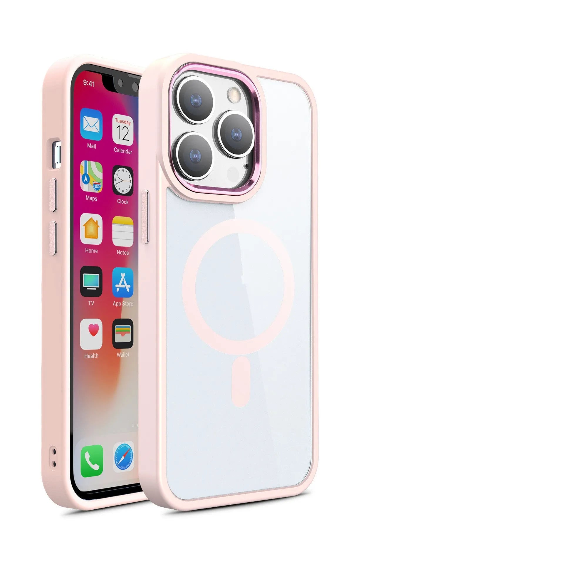 Magnetic transparent silicone phone case for iPhone models in multiple colour options