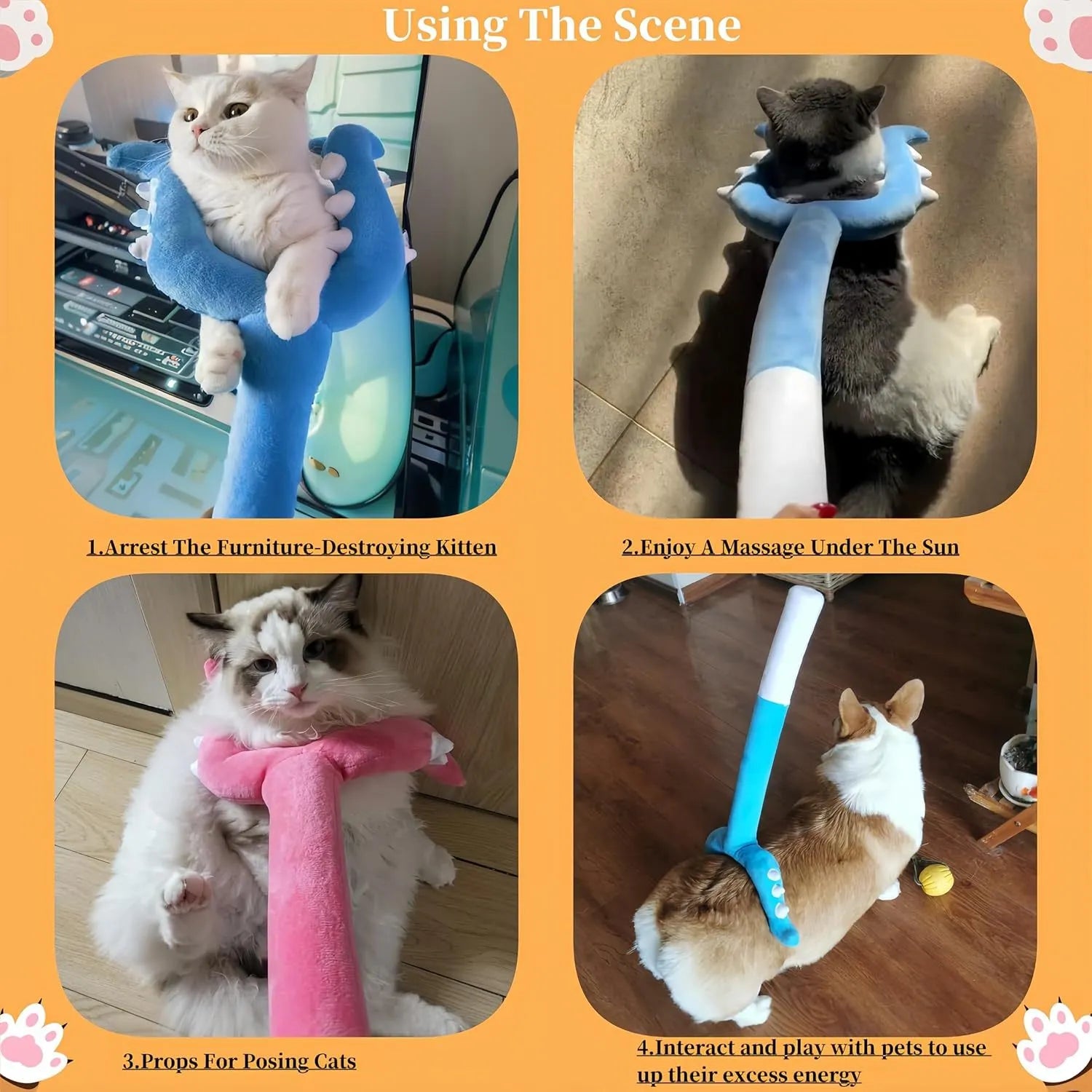 70cm blue plush cat wand toy with foam-filled head for indoor cats