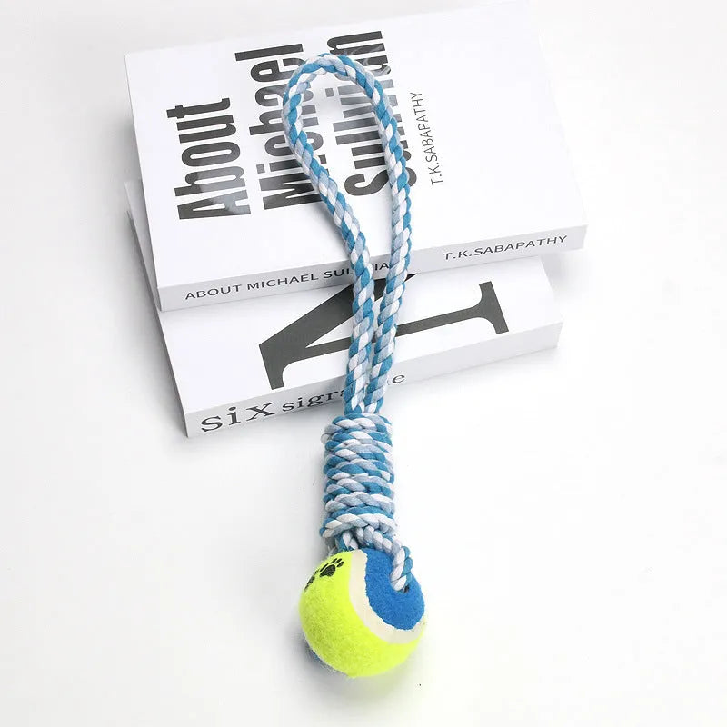 Cotton string dog toy for medium large dogs in red and white colours, approximately 38cm long.