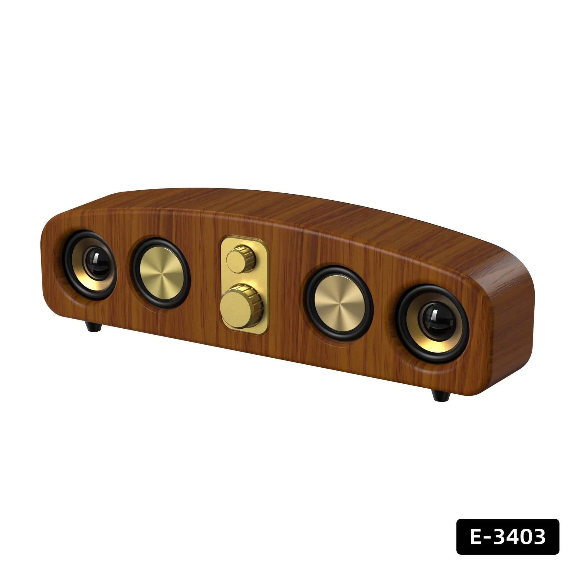 Retro portable Bluetooth speaker in wood grain finish with USB cable, for outdoor use