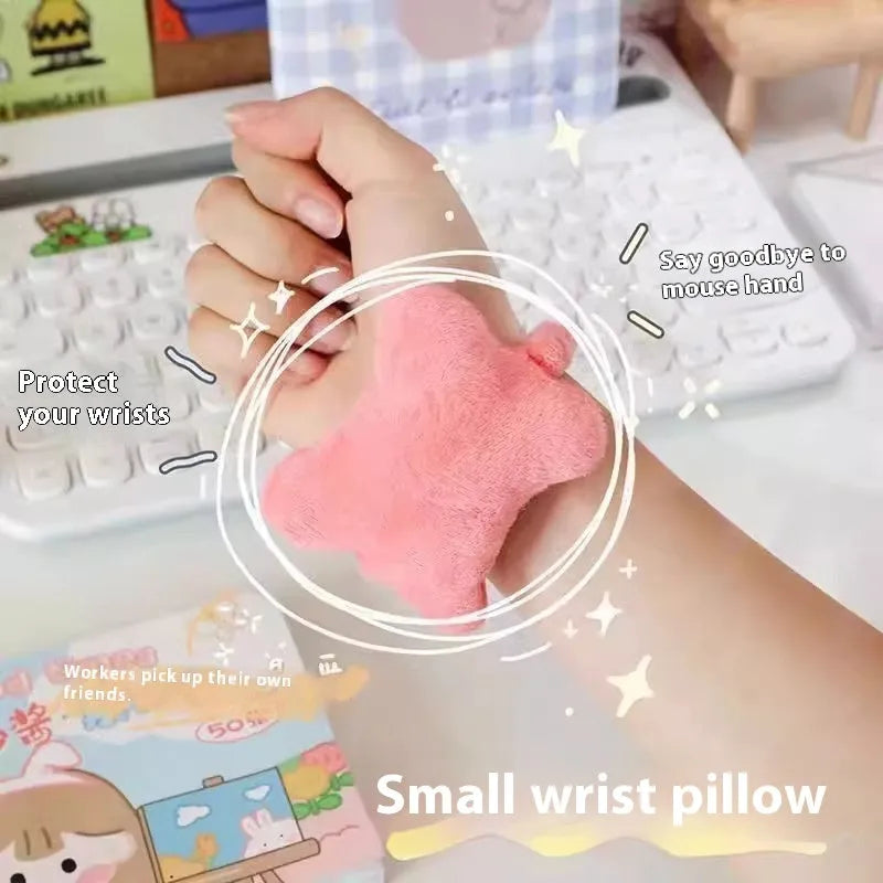 Plush wrist protector mouse pad in blue, green, or pink colours for comfortable typing support