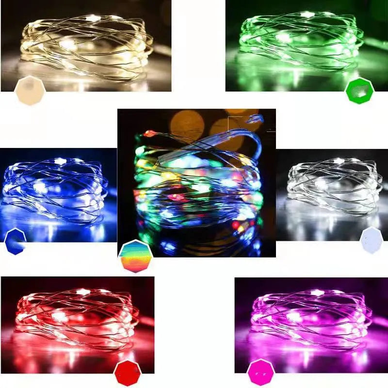 Copper wire string light with 120 LED lamps in various colour options on 12-metre length