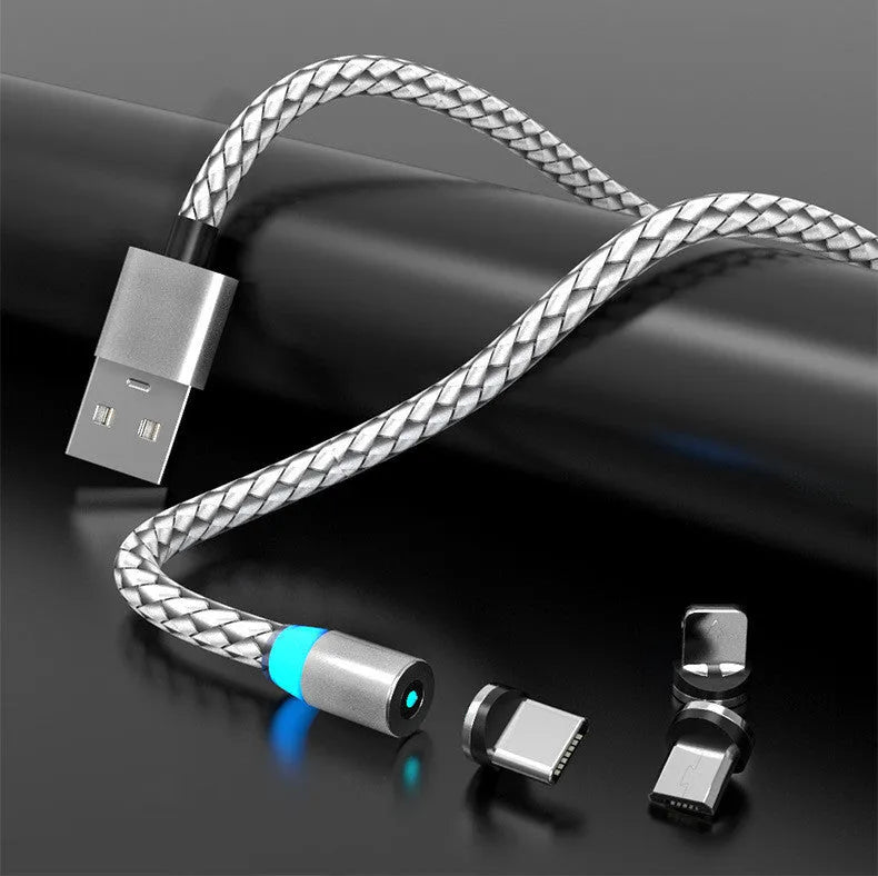 Magnetic charging cable with breathing light indicator in multiple colours and lengths